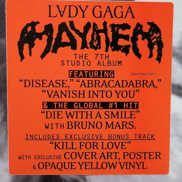 VINYL Lady Gaga: Mayhem - Limited 2 Yellow LP+ Poster+ Alt Cover+ Extra Song NEW - Picture 2 of 8